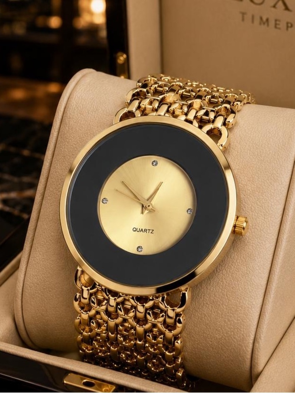 New Gold and Black Linked Bracelet Watch